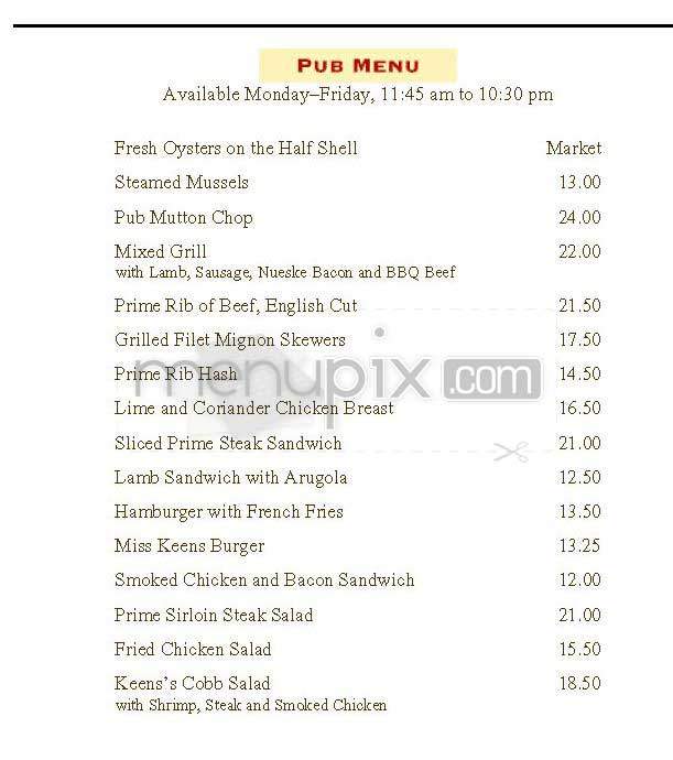 Keen's Steakhouse - New York, NY menu_pic