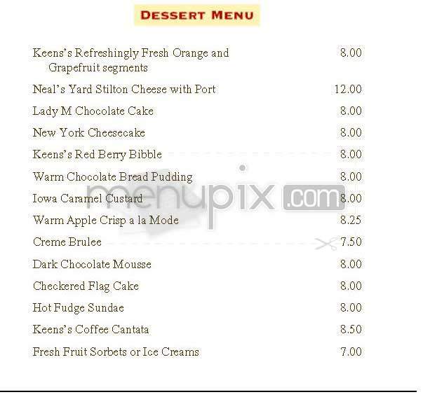 Keen's Steakhouse - New York, NY menu_pic
