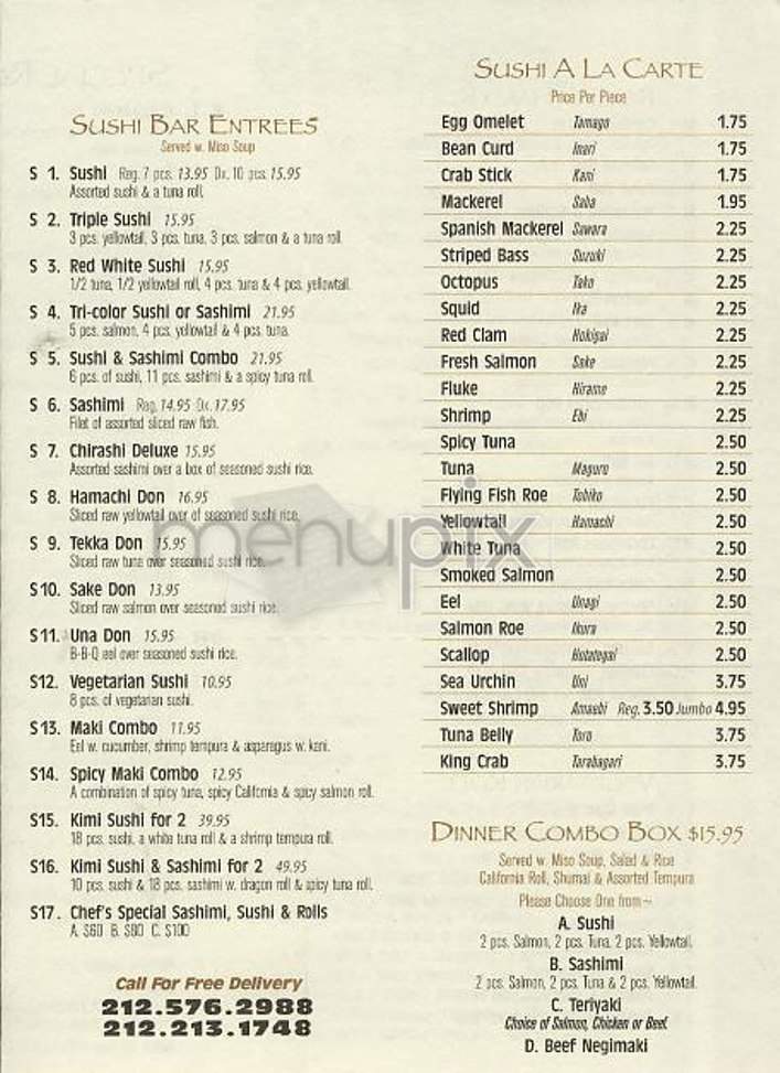 Kimi Sushi - New York, NY menu_pic