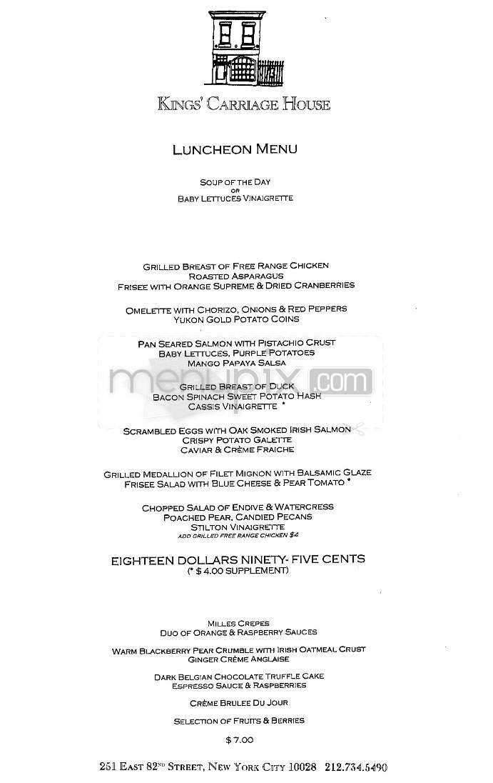 Kings' Carriage House - New York, NY menu_pic