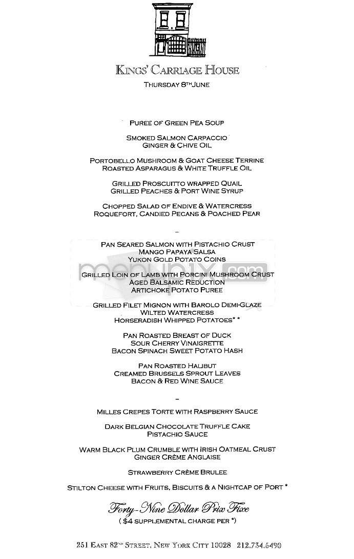 Kings' Carriage House - New York, NY menu_pic