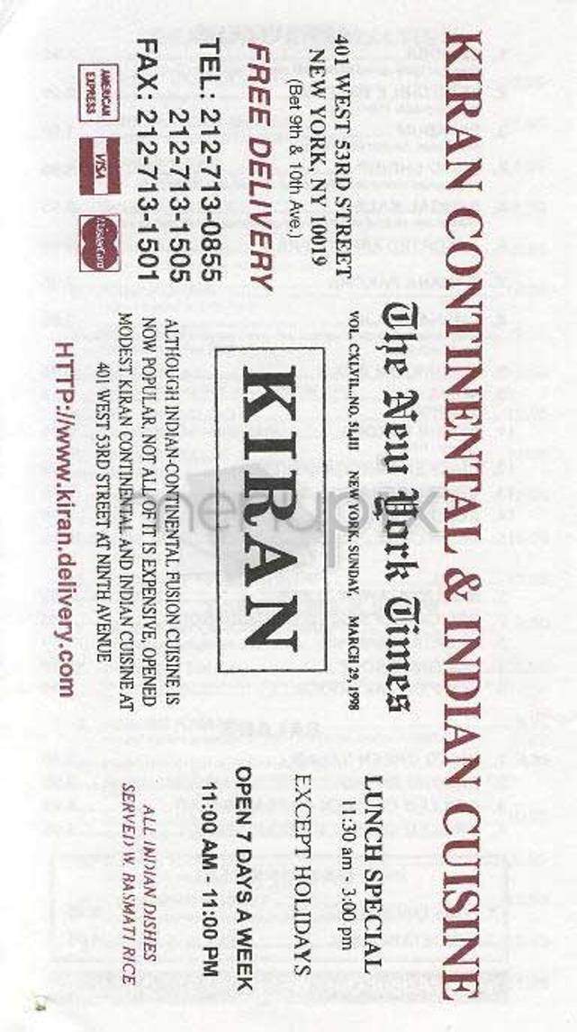 Kiran - New York, NY menu_pic