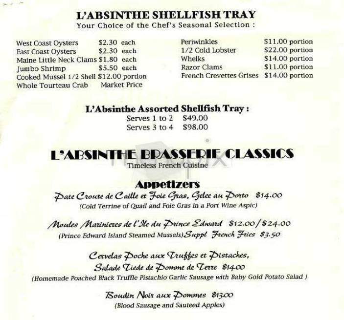 L'Absinthe - New York, NY menu_pic