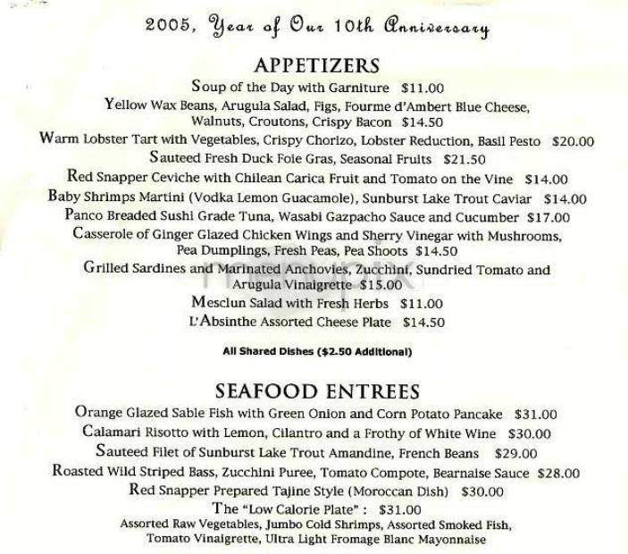 L'Absinthe - New York, NY menu_pic