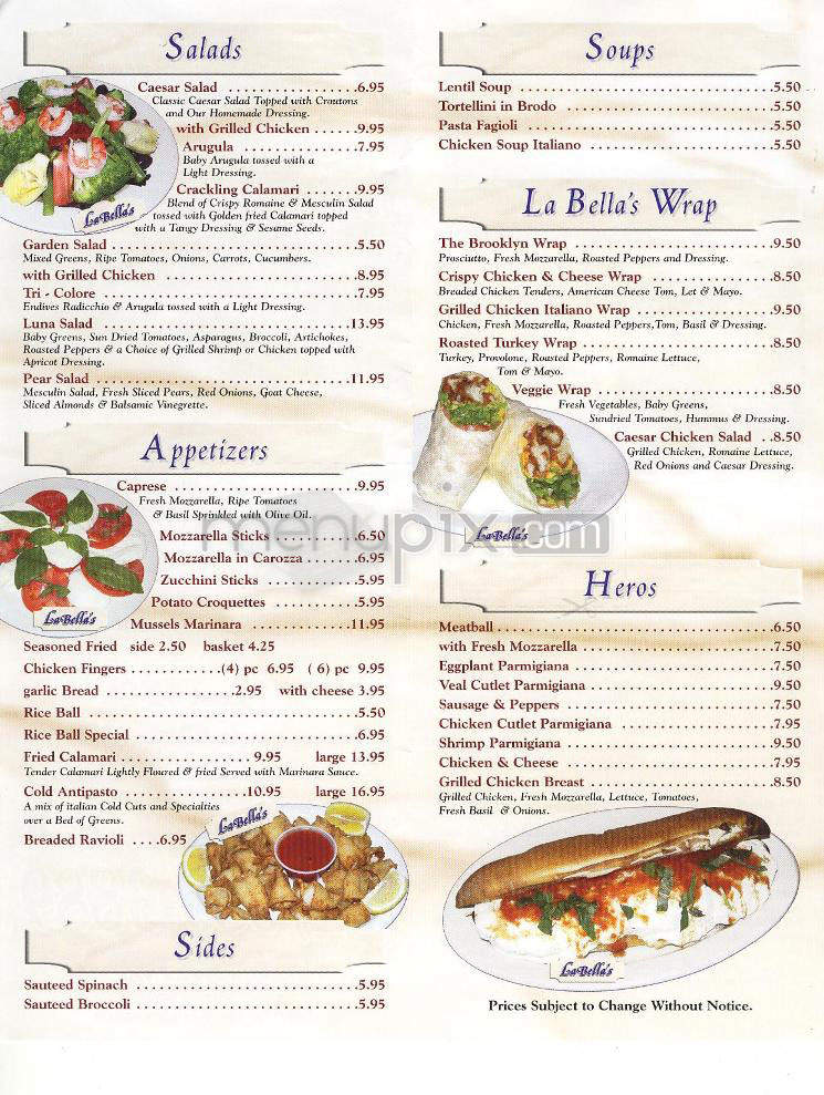 La Bella's - New York, NY menu_pic