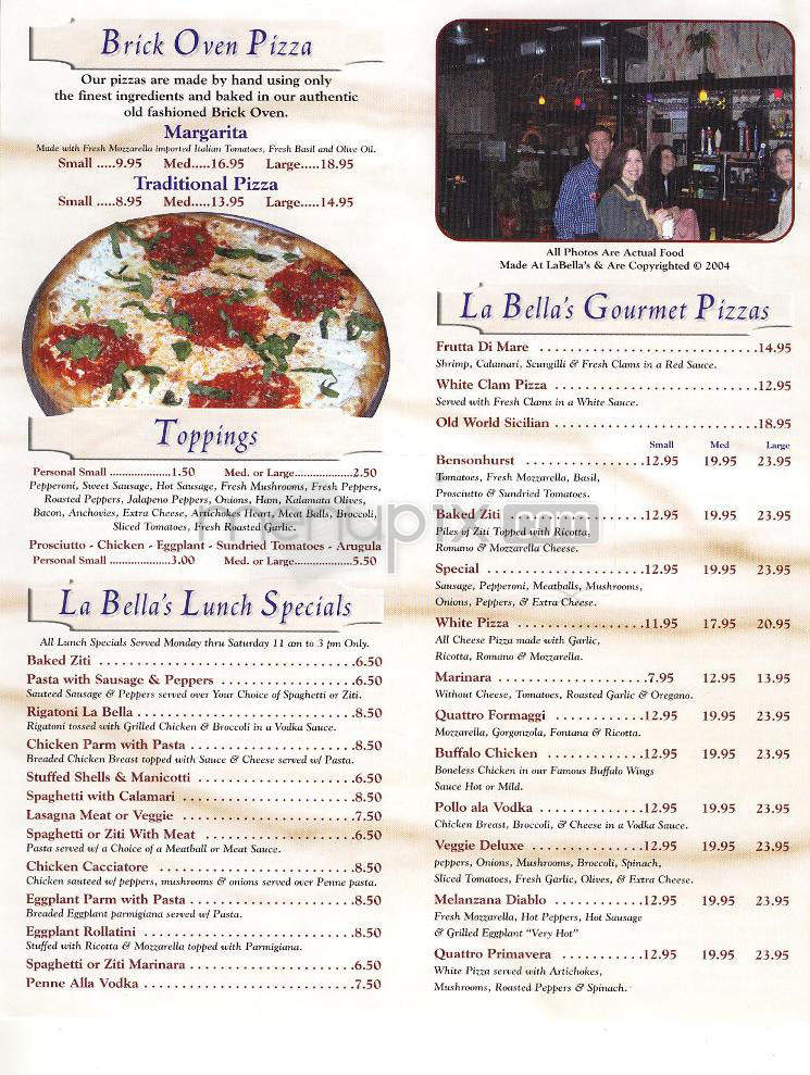 La Bella's - New York, NY menu_pic