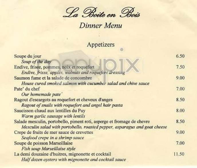 La Boite en Bois - New York, NY menu_pic