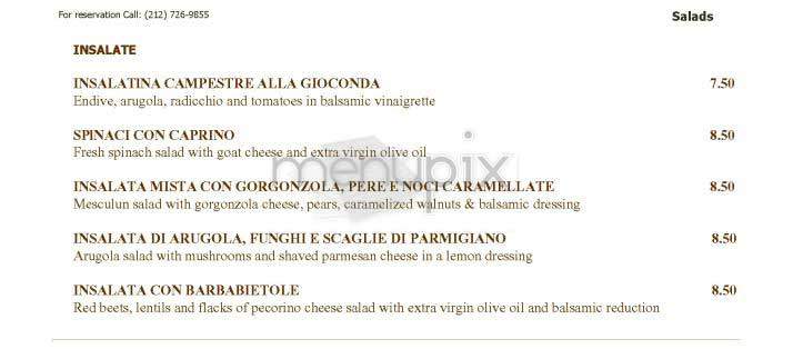 La Gioconda - New York, NY menu_pic