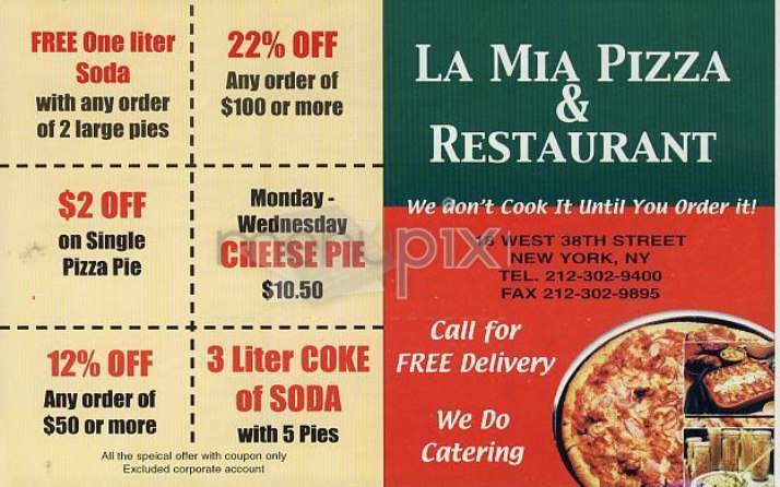 La Mia Pizza - New York, NY menu_pic
