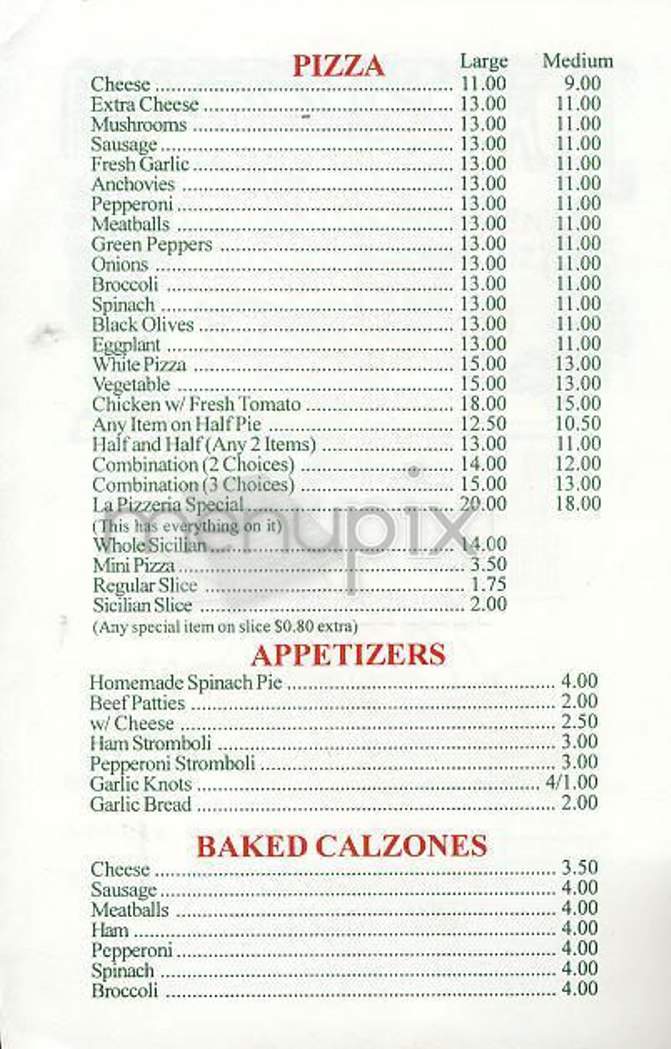 La Pizzeria - New York, NY menu_pic