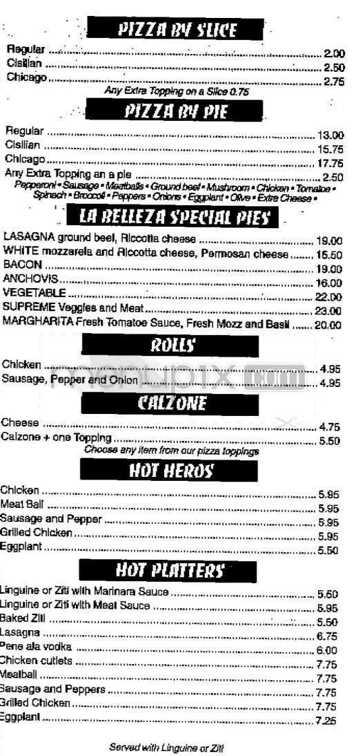 La Bellezza Pizza - New York, NY menu_pic