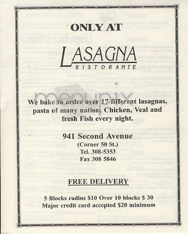 Lasagna Ristorante - New York, NY menu_pic