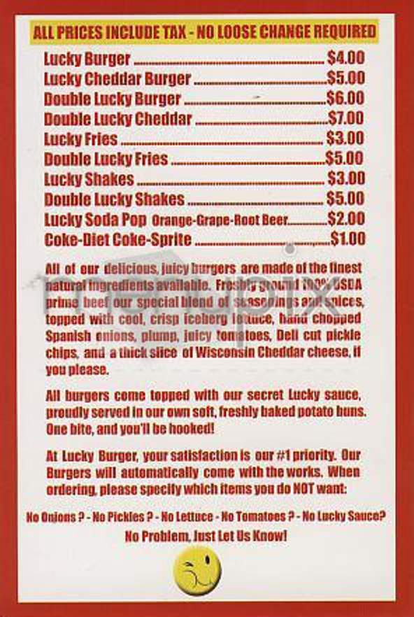 Lucky Burger - New York, NY menu_pic