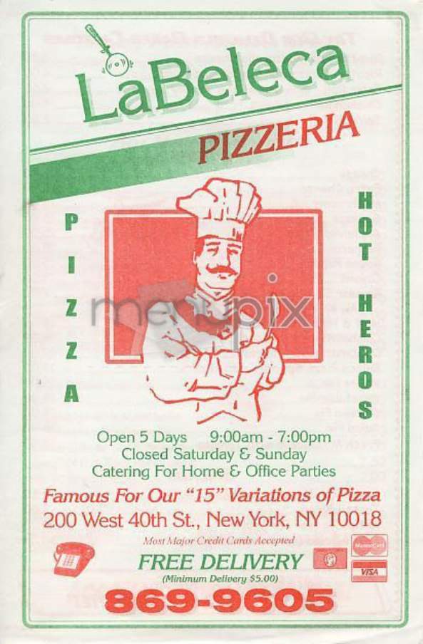 La Bellezza Pizza - New York, NY menu_pic