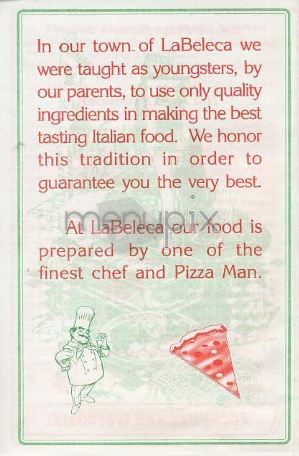 La Bellezza Pizza - New York, NY menu_pic