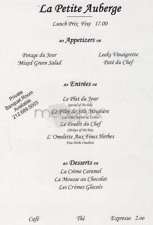 La Petite Auberge - New York, NY menu_pic
