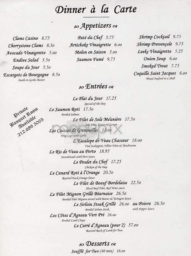 La Petite Auberge - New York, NY menu_pic