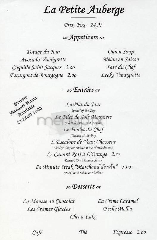 La Petite Auberge - New York, NY menu_pic