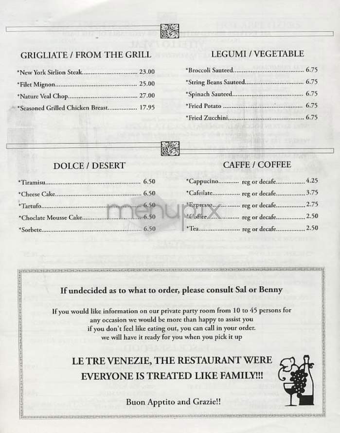 Le Tre-Venezie - New York, NY menu_pic