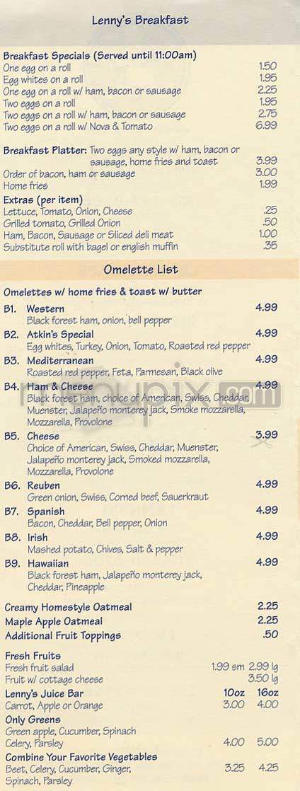 Lenny's - New York, NY menu_pic