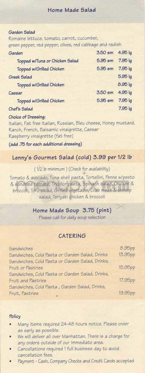 Lenny's - New York, NY menu_pic