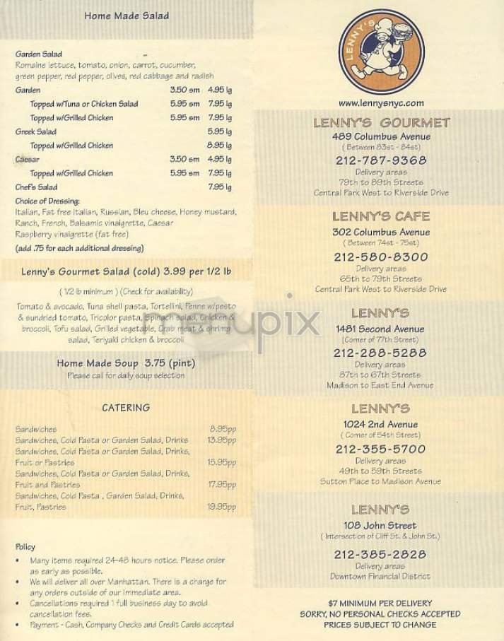 Lenny's - New York, NY menu_pic