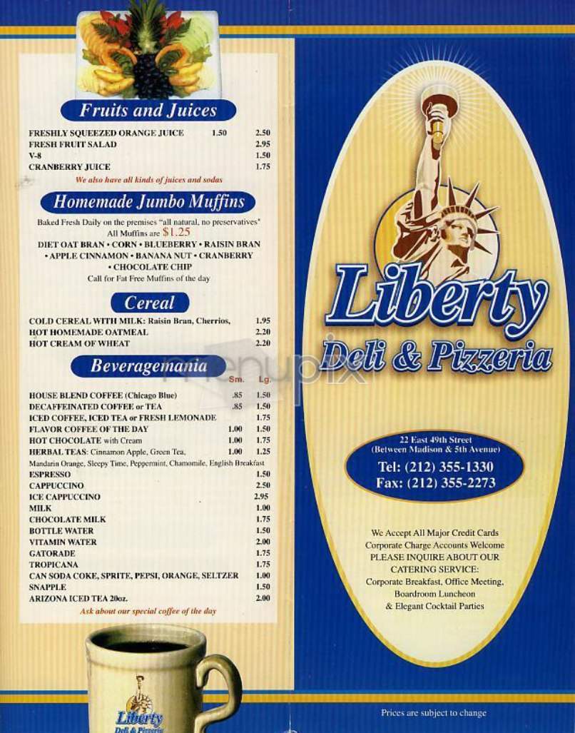 Liberty Deli & Pizzeria - New York, NY menu_pic
