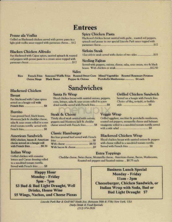 Lincoln Park - New York, NY menu_pic