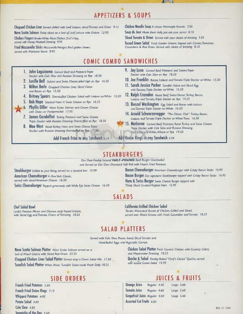 Lindy's - New York, NY menu_pic