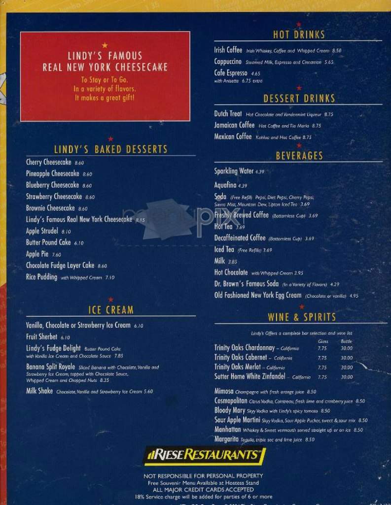 Lindy's - New York, NY menu_pic