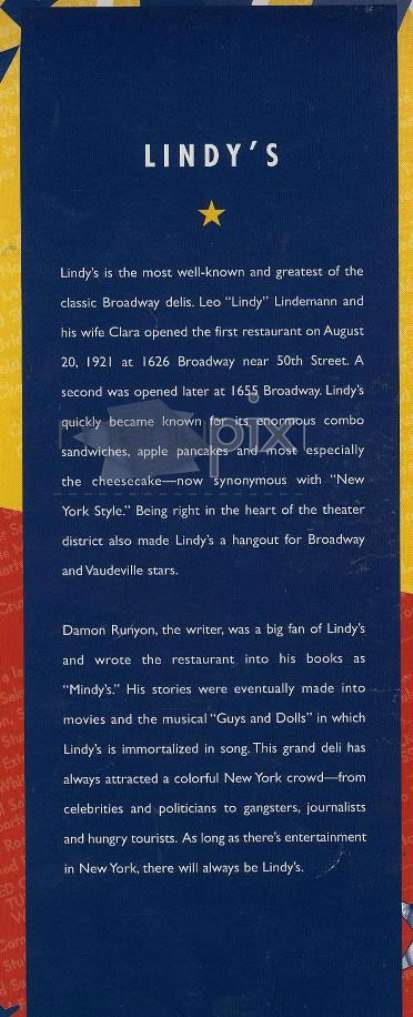 Lindy's - New York, NY menu_pic