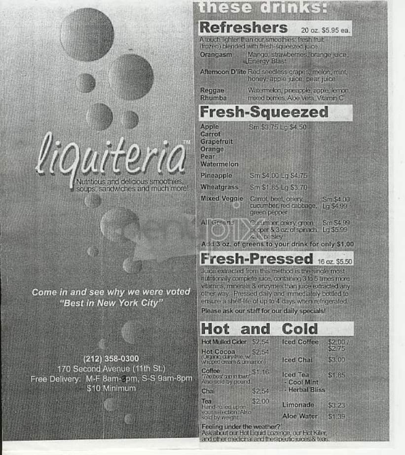 Liquiteria - New York, NY menu_pic