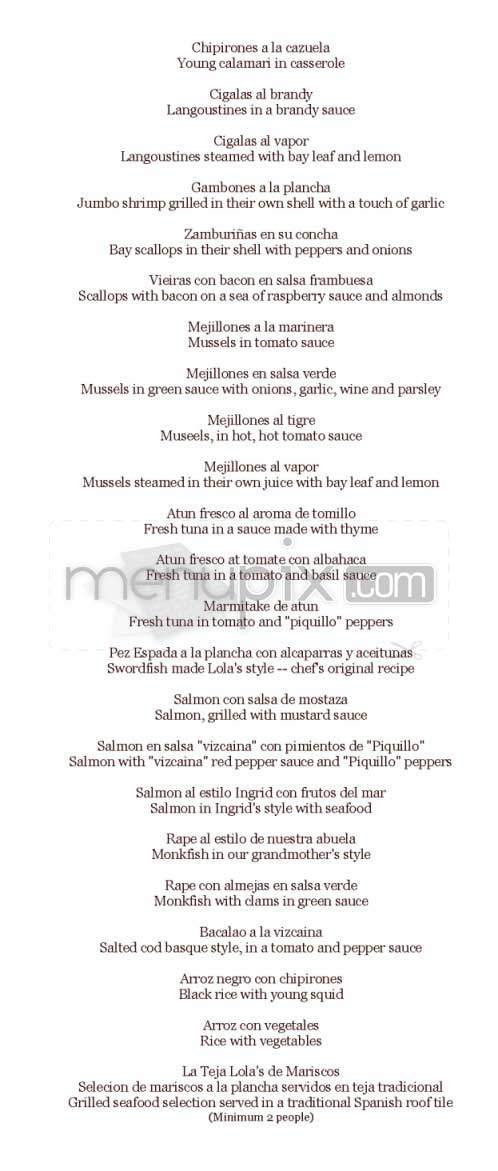 Lola's Tapas Bar - Hoboken, NJ menu_pic