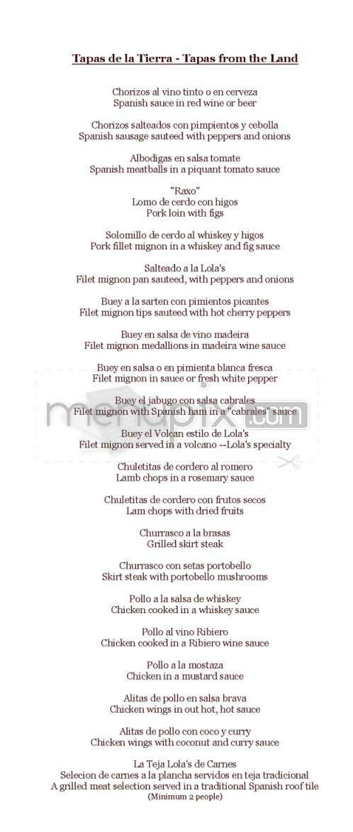 Lola's Tapas Bar - Hoboken, NJ menu_pic