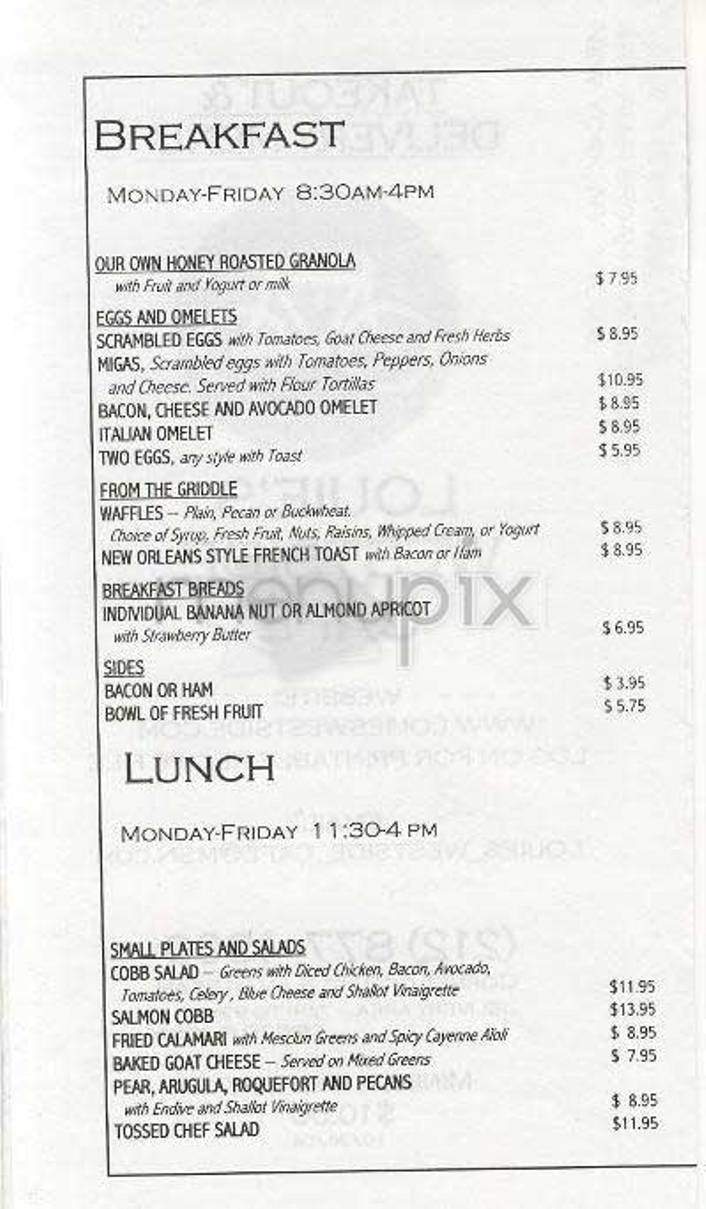 Louie's West Side Cafe - New York, NY menu_pic
