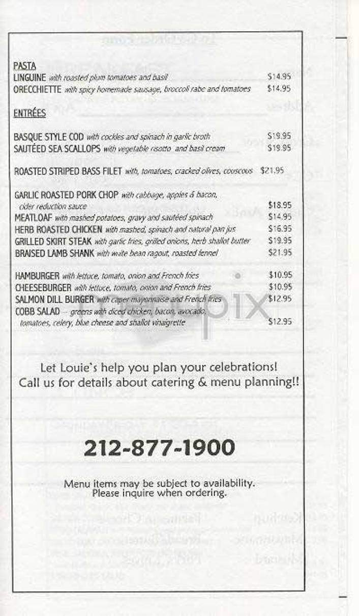 Louie's West Side Cafe - New York, NY menu_pic