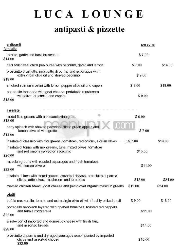 Luca Bar - New York, NY menu_pic