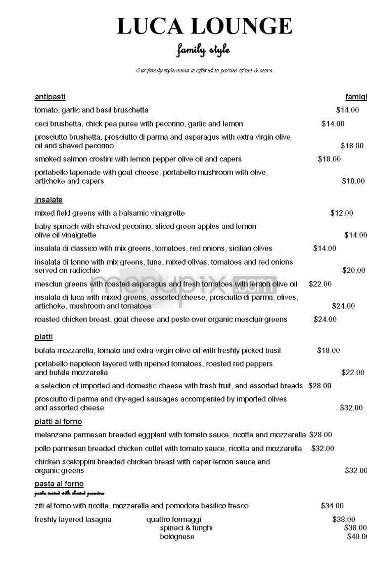 Luca Bar - New York, NY menu_pic