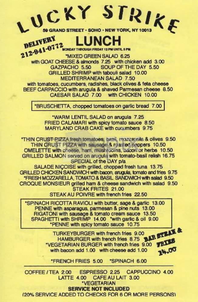 Lucky Strike - New York, NY menu_pic