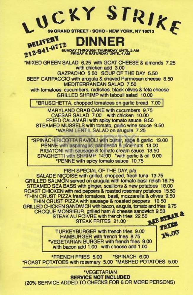 Lucky Strike - New York, NY menu_pic