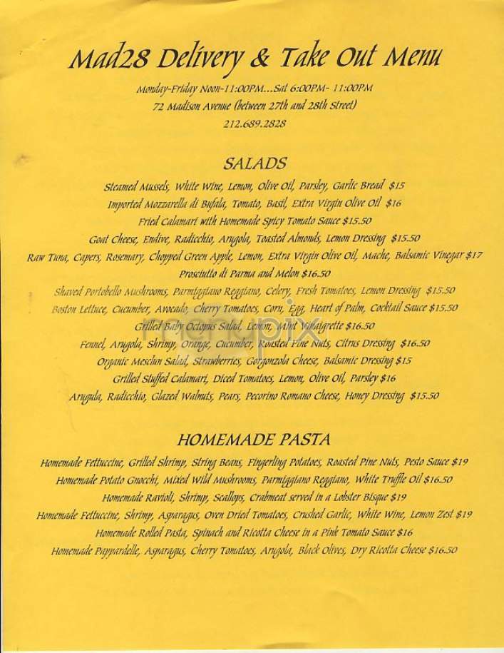 Mad 28 - New York, NY menu_pic