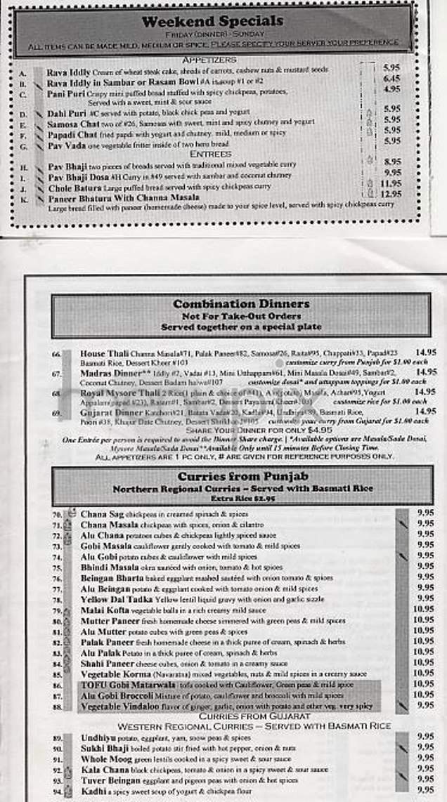 Madras Mahal - New York, NY menu_pic