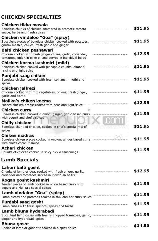 Malika - New York, NY menu_pic
