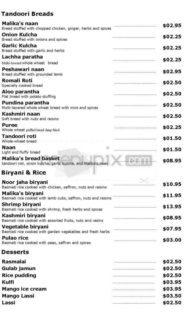 Malika - New York, NY menu_pic