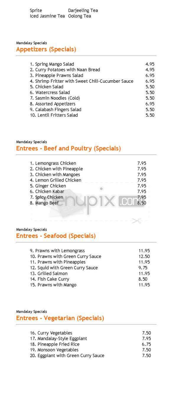 Mandalay - New York, NY menu_pic