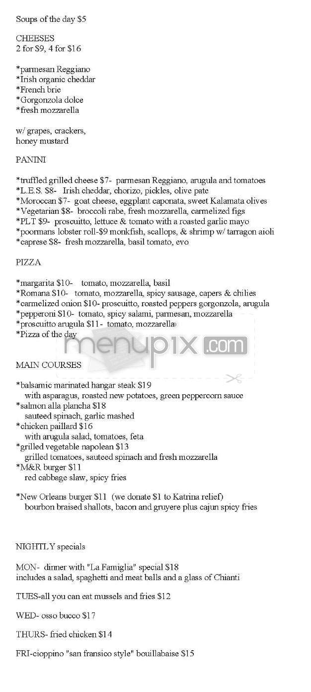 M & R Bar & Dining Room - New York, NY menu_pic