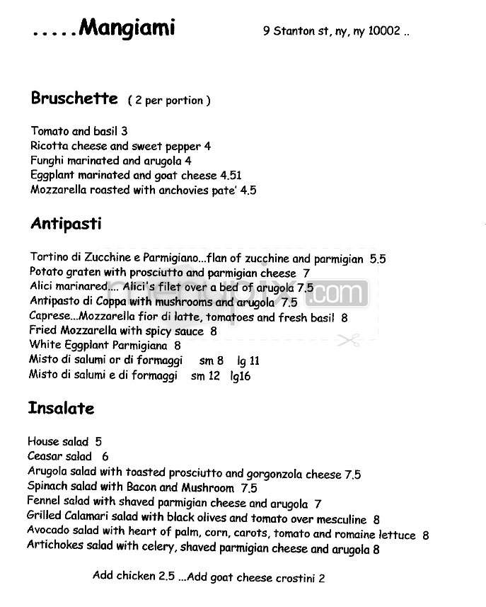 Mangiami - New York, NY menu_pic