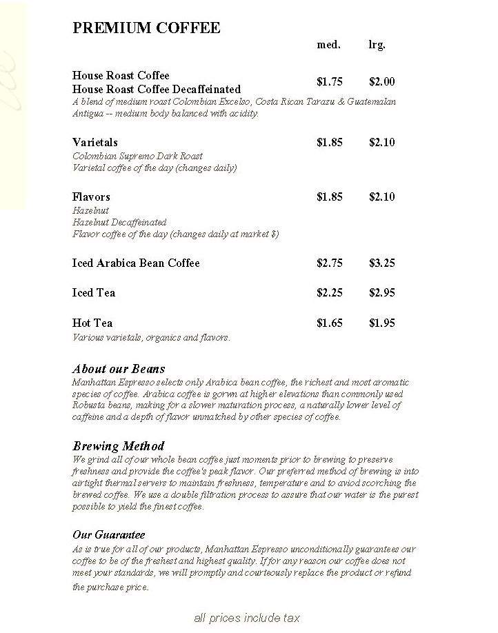 Manhattan Expresso Cafe - New York, NY menu_pic