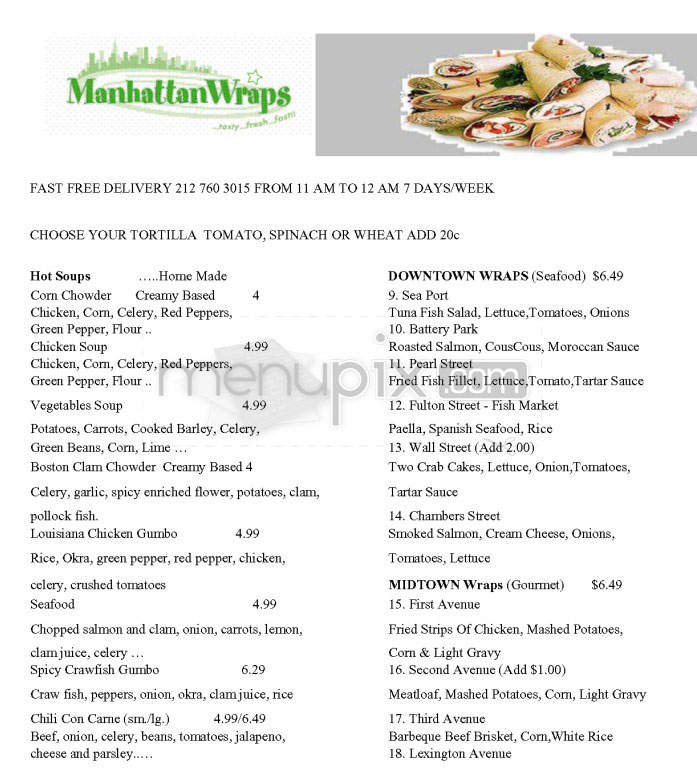 Manhattan Wraps - New York, NY menu_pic