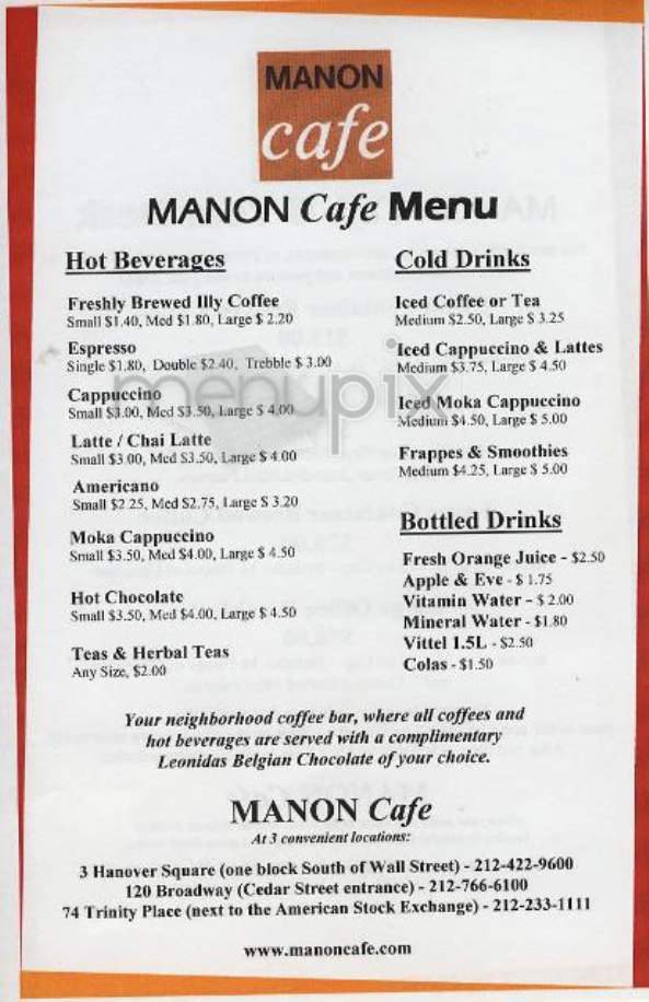 Manon Cafe - New York, NY menu_pic
